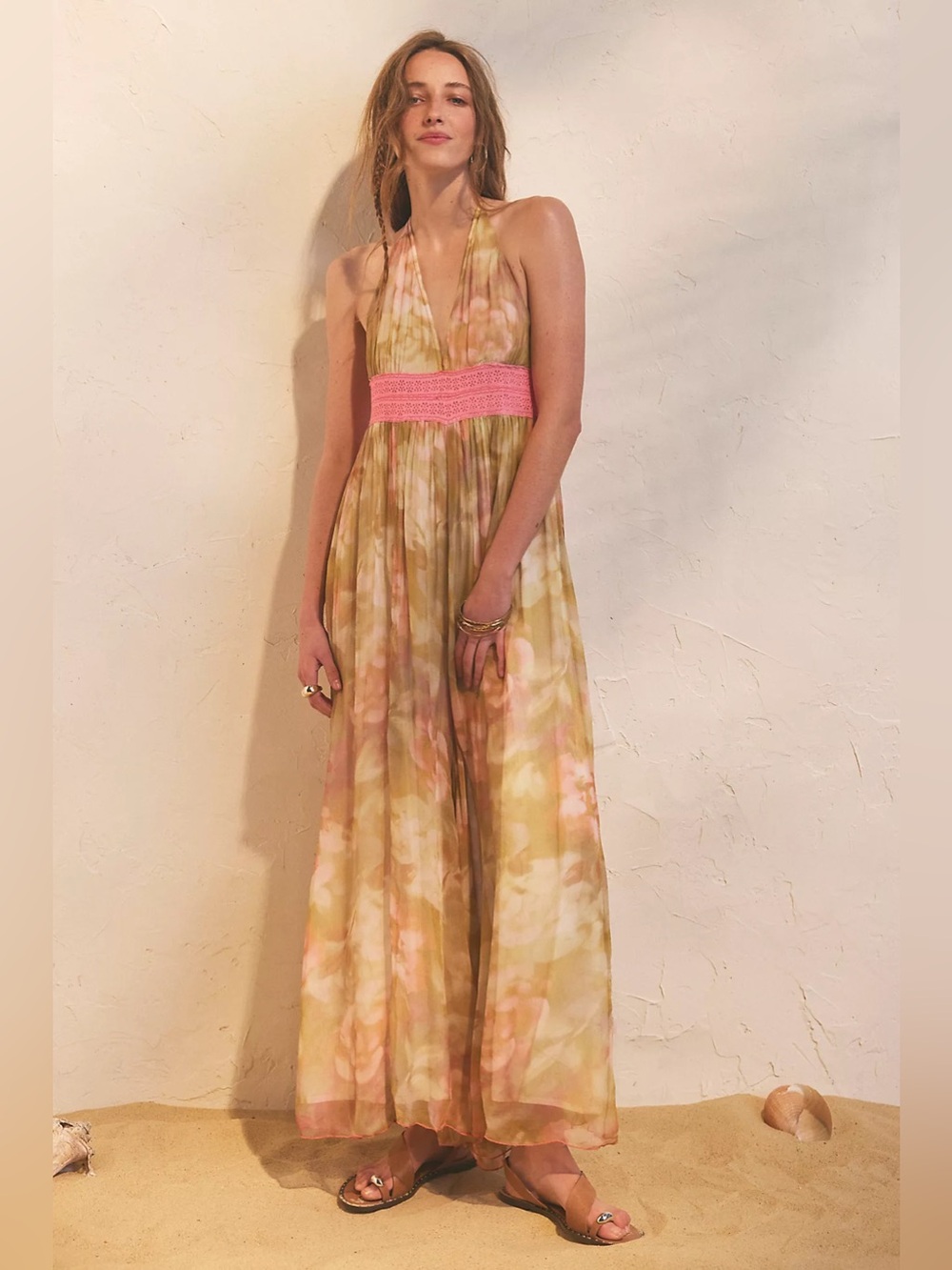 Free People Ultraviolet Haze Jumpsuit Blush Meadow Floral Halter Wide Leg NWT S